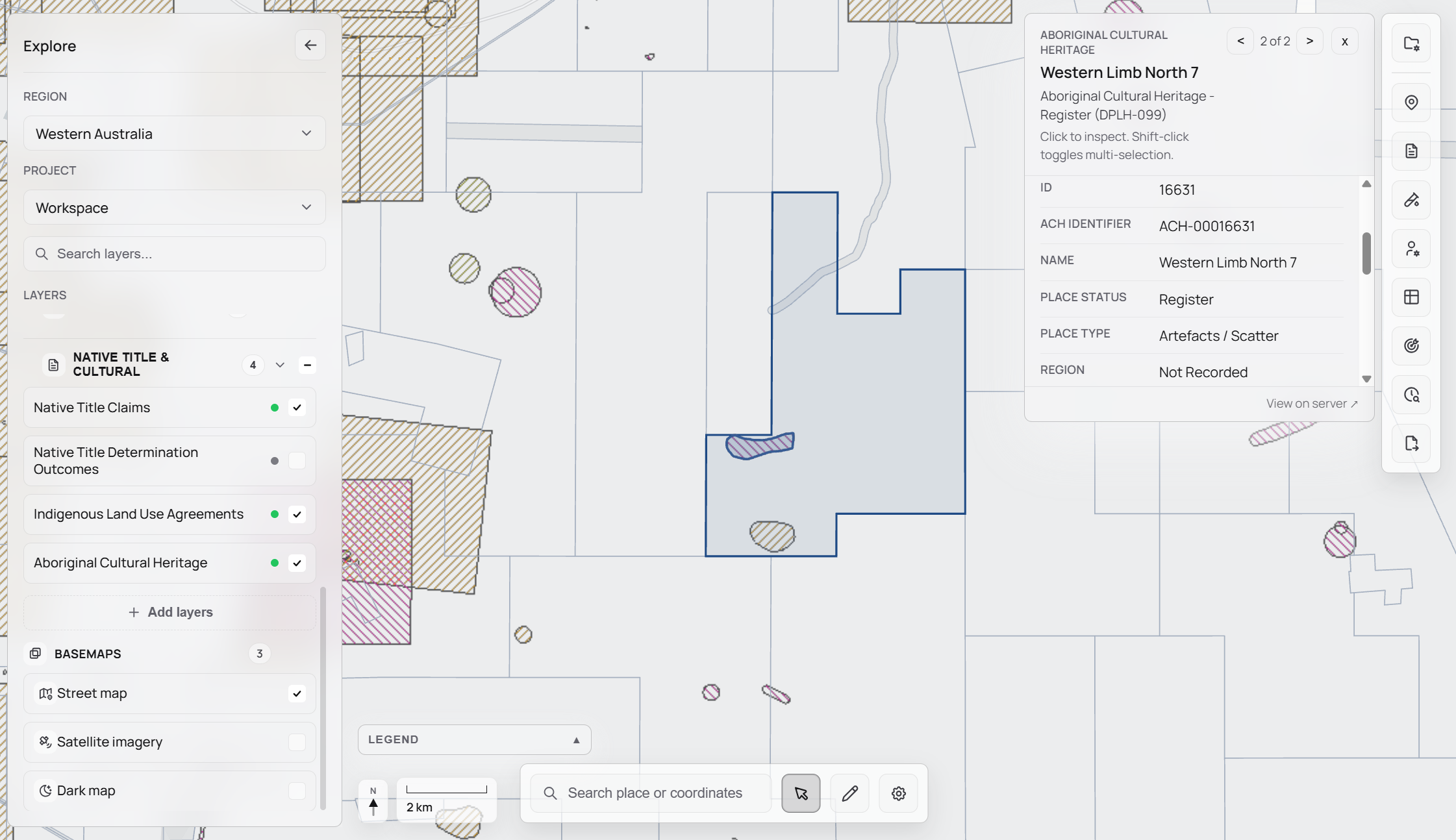 STRATUM map view showing Native Title determinations and cultural heritage overlays.